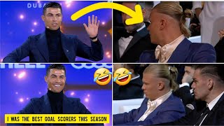 🤣Haalands reaction to Cristiano Ronaldo calling himself the best goalscorer in Globe Soccer Award [upl. by Ahsinat]