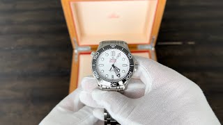 We Review the Omega White Dial Seamaster Pro Diver 300 [upl. by Airdnat237]