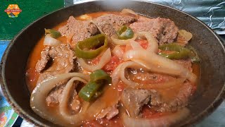 Bistec de res Encebollado con tomate receta deliciosa [upl. by Bibah]