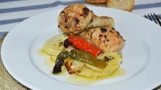 Pollo al Horno con Patatas y Pimientos  Recetas de cocina fáciles [upl. by Iover]