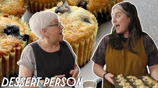 The Best Homemade Blueberry Muffins with Claire Saffitz amp Mom  Dessert Person [upl. by Ydaf]