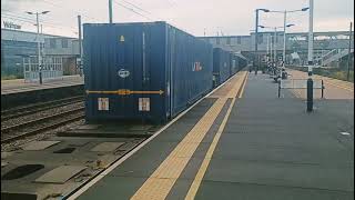 GBRF liveried 66714 Cromer Lifeboat heading through Peterborough Station platform 4 to Wakefield [upl. by Adnar]