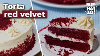 Torta Red Velvet con crema o frosting de queso  Receta postre  Buenazo [upl. by Fellner]