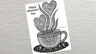 Valentines Day Special Drawing  How to Draw Mandala Art for Beginner StepbyStep  Cup and Saucer [upl. by Ellerehs756]