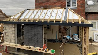 Installation of 2 cranked steel beams and hipped roof [upl. by Edia]