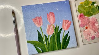 Acrylic painting tulip flowersacrylic painting tutorialacrylic painting for beginners tutorial [upl. by Anamor798]