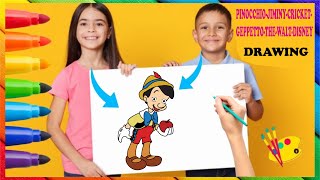 Drawing and Painting For Kids How to Draw a Pinocchio holding apple fruit for Toddlers [upl. by Gabi]