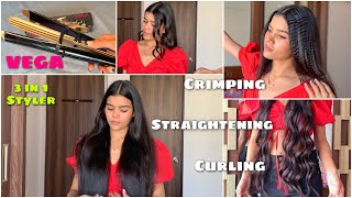 Vega 3 in 1 Hair Styler Review  How To Curl Wave amp Crimp Your Hair Using 3 in 1 Styler [upl. by Yramanna]