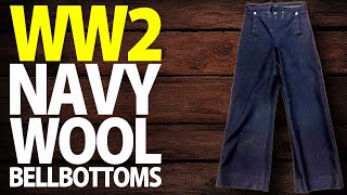 WW2 US Navy Blue Wool Bellbottom Trousers 30W x 29L  USN Button Flap Front Pants History [upl. by Laurinda71]