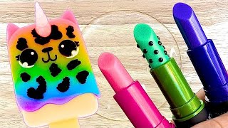 CATICORN Lipstick MAKEUP Slime Random Cute shiny things slime ASMR slimevideos 슬라임 Series [upl. by Ahsienod]