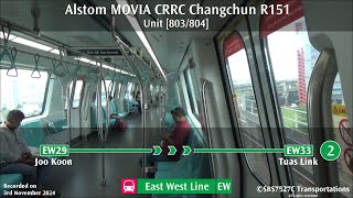 SMRT Alstom MOVIA R151 803804 ride from Joo Koon to Tuas Link [upl. by Linnell]