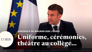 Conférence de presse de Macron  uniforme théâtre au collège ses 5 annonces sur lécole [upl. by Uird]