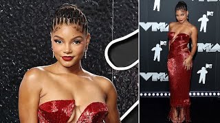 Halle Bailey Slays in a Red Dress at the 2024 MTV VMAs [upl. by Alyahsal700]