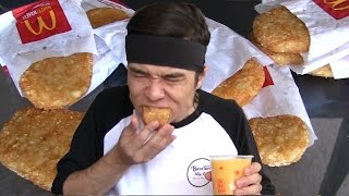 Eating 17 Mcdonalds Hash Browns in 1 Minute [upl. by Arzed644]