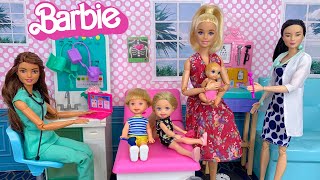 Barbie Doll Family New Baby First Doctor Visit [upl. by Elkcim297]