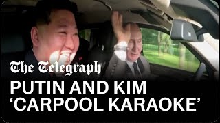 Putin and Kim laugh and chat in front seat footage from limo drive in Pyongyang [upl. by Herold]