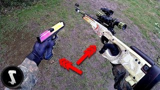 Guy Using 1250 REAL CSGO AWP Dragon Lore and Glock Fade in Airsoft War [upl. by Evannia295]