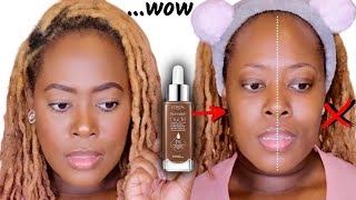 NEW LOREAL SERUM FOUNDATION  DARK SKIN  DEMO  FIRST IMPRESSION  REVIEW  Dupe Alert  Lisa Ree [upl. by Tikna773]