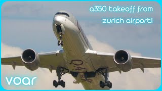 Qatar Airways Airbus A350900 takeoff at Zurich Airport [upl. by Elatan928]