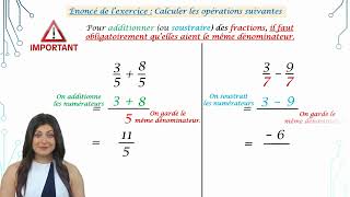 Addition et soustraction de fractions ayant les mêmes dénominateurs [upl. by Gurney415]