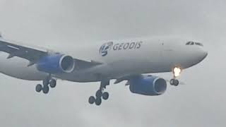 A rare Geodis Air Network a330300 arriving into Manchester airport with a missing winglet [upl. by Oiracam]