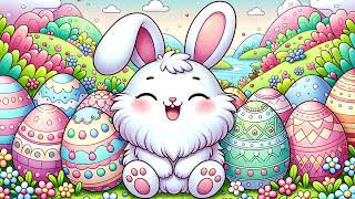 Fluffy cartoon style easter bunny with easter eggs in the background [upl. by Enilav]