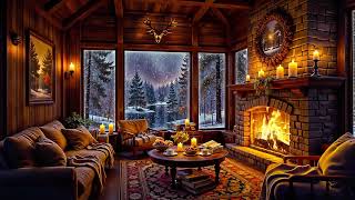 Cozy Winter Cabin Ambience 🔥 Soft Jazz Crackling Fireplace amp White Noise for Relaxation Deep Sleep [upl. by Haskins]