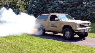 V8 S10 Blazer Smoky Burnouts Chevy 350  Poor Traction  One Tire Fire [upl. by Olfe]