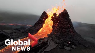 Iceland volcano Drone footage captures stunning upclose view of eruption [upl. by Einttirb649]