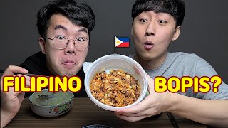 Korean Guys TRY Filipino Bopis  Filipino Food MukbangReaction [upl. by Imim988]