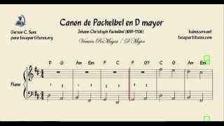 Canon de Pachelbel Partitura de Piano Muy Fácil en RE Mayor [upl. by Aniuqal]