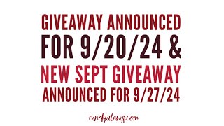 Closed Giveaway Announced for 92024 amp New Sept Giveaway Announced for 92724 [upl. by Lucais]