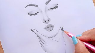 Easy way to draw a face  Pencil Sketch for beginners  Güzel Kız Çizimi [upl. by Tneicniv]