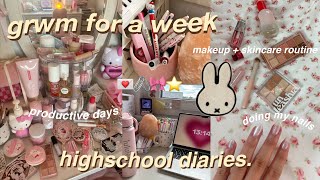 💌 grwm for school for a week  makeup skincare fits  romanticizing school aesthetic vlogs nails [upl. by Merrell]