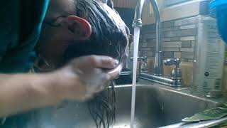 Long Haired Man Washes Hair in Kitchen Sink [upl. by Torin]