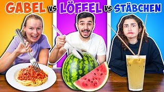 STÄBCHEN vs LÖFFEL vs GABEL CHALLENGE Getränk mit Stäbchen wie soll das funktionieren [upl. by Pettifer]