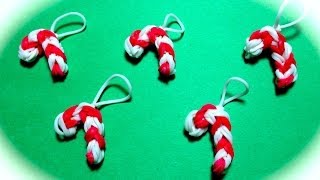 Rainbow Loom Band Candy Cane Charm for Christmas [upl. by Eznyl]