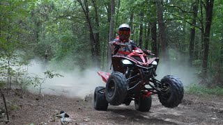 Doing power wheelies in the trail on the Raptor 700 savesportquads [upl. by Allebram]