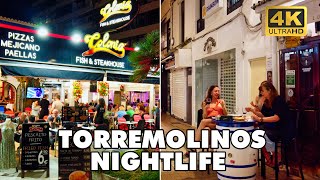 TORREMOLINOSNightlife Costa del Sol Spain 🇪🇸  Bars and Restaurants  🚶‍ Walking Tour 4K UHD [upl. by Sirtemed901]