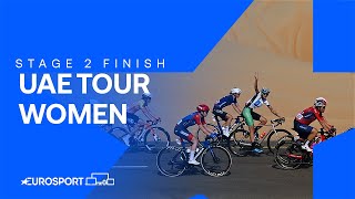 SPRINT WIN 💨  Stage 2 Finish UAE Tour Women 2024  Eurosport Cycling [upl. by Bartley]