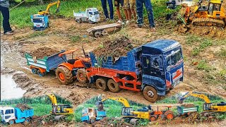 Amazing RC Stuck the Best Power Tractor Kubota M9540 Hino 700 Dozer Excavator Nissan 00 Fuso Hino500 [upl. by Pentheam]