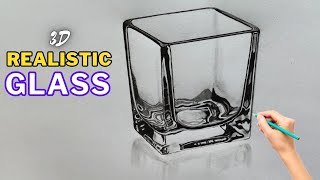 Drawing a Realistic 3D Glass with Pencil  StepbyStep Tutorial  Glass Sketching  Easy Drawing [upl. by Perretta]