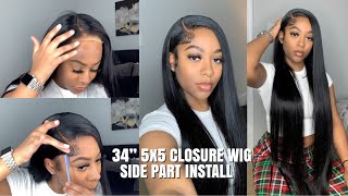 34 INCH SIDE PART 5x5 CLOSURE WIG INSTALL  HOW TO PLUCK  JULIA HAIR [upl. by Compton]