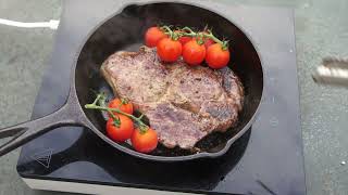 Ribeye Steak panfried in an cast iron pan with IKEA Tillreda induction hob 30 July 2022 [upl. by Oramlub162]