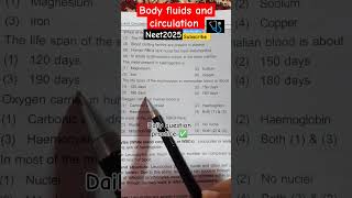 body fluids and circulation neet UG questionsneet2025biology aiimspwneetbiologymbbsaiims [upl. by Beitch]