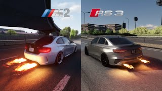 Audi rs3 vs Bmw M2 audirs3 bmwm2 assettocorsa sound gaming automobiles [upl. by Ellerehs842]