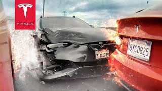 TESLA DRIVER CAUSE MASSIVE TESLA CRASH [upl. by Sergu]