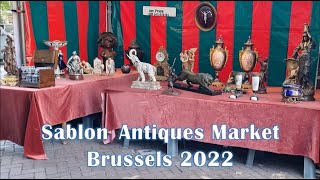 Flea Market Sablon Brussels  Marché des Antiquaires  Old and antiques Walking tour [upl. by Lochner]