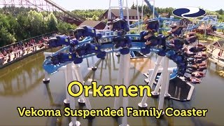 Roller Coaster Orkanen at Fårup Sommerland a Suspended Family Coaster built by Vekoma Rides [upl. by Airamalegna]