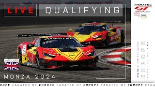 LIVE  Qualifying  Monza  Fanatec GT Europe 2024 English [upl. by Leunad]